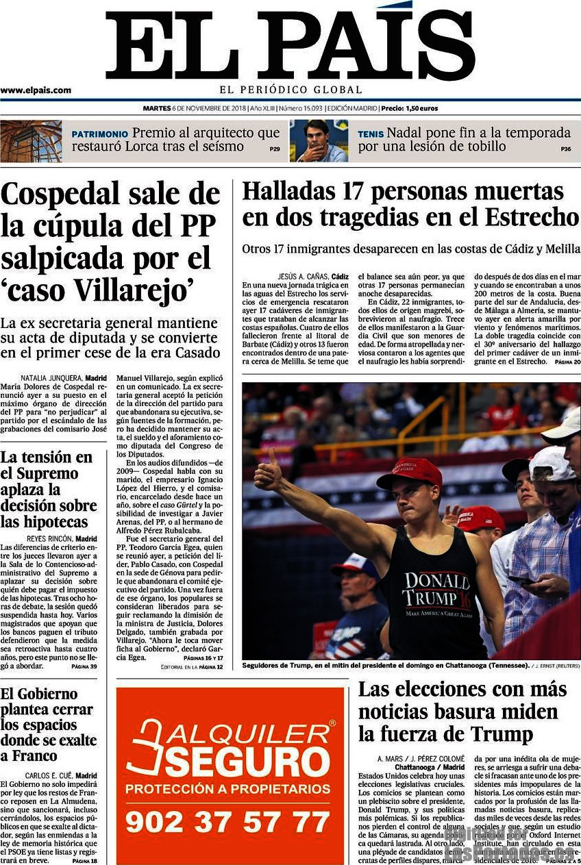 Cover of the newspaper El País of the day News Europa