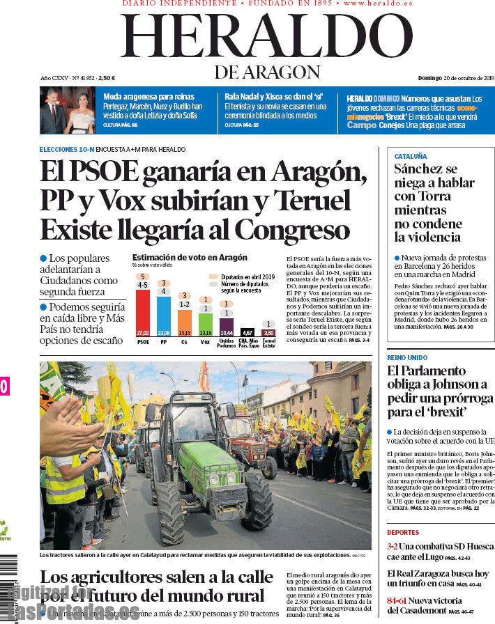 Portada Del Diario El Heraldo De Aragón Del Día 20102019 News Europa 5387