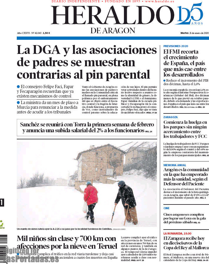 Portada Del Diario El Heraldo De Aragón Del Día 21012020 News Europa 4211