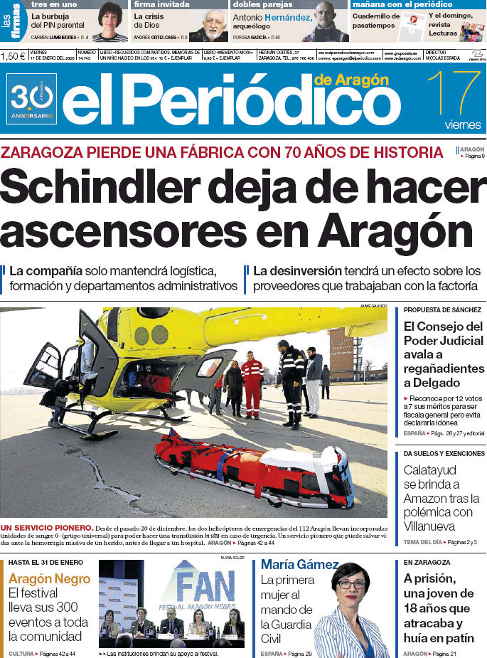 Portada Del Diario El Periódico De Aragón Del Día 17012020 News Europa 3858
