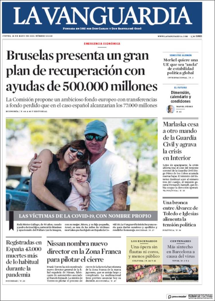 Portada Del Diario LA VANGUARDIA Del Día 28 /05/2020 – News Europa