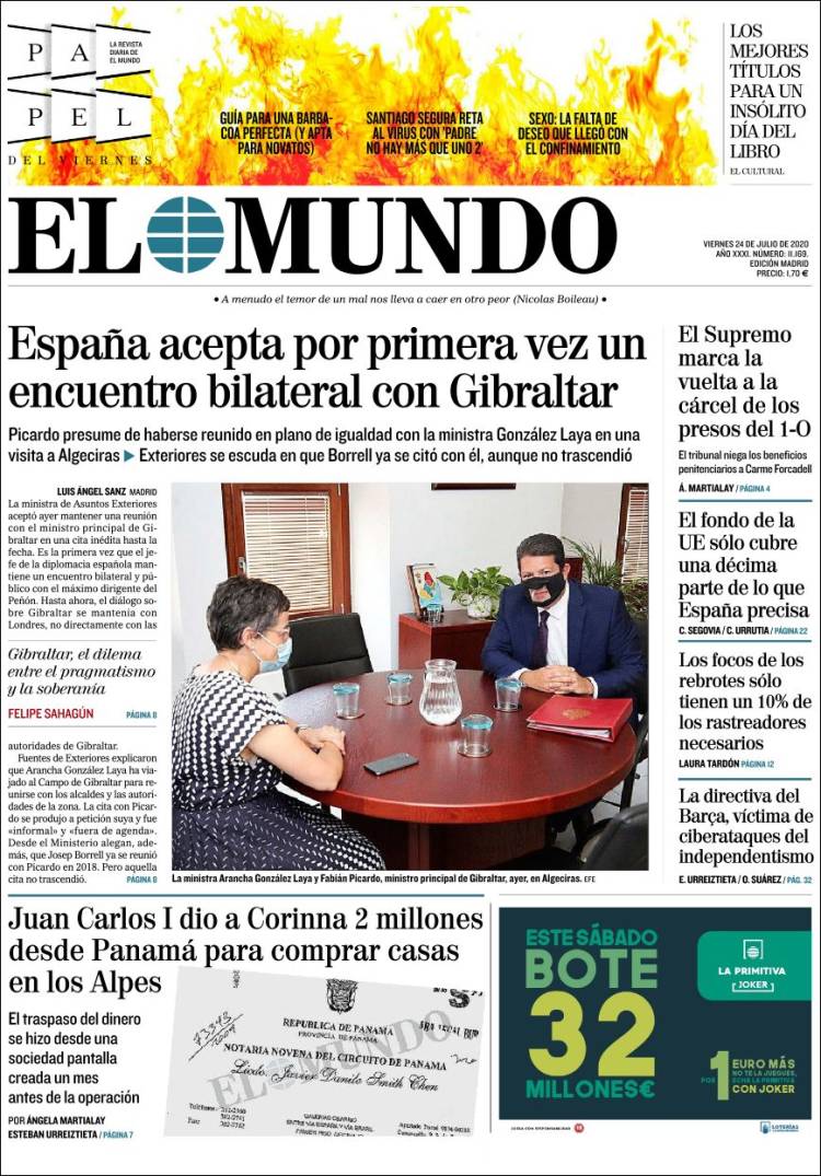 Portada Del Diario EL MUNDO Del Día 24/07/2020 – News Europa