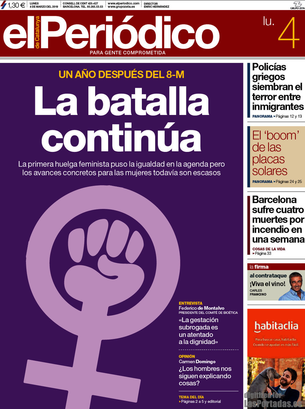 Cover of the newspaper El Periódico del día 3/3/2019 – News Europa