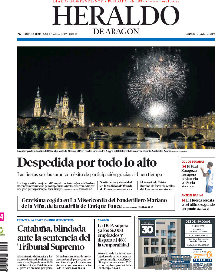 Portada Del Diario El Heraldo De Aragón Del Día 14102019 News Europa 5957