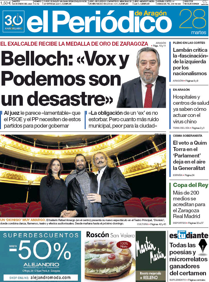 Portada Del Diario El Periódico De Aragón Del Día 28012020 News Europa 5682