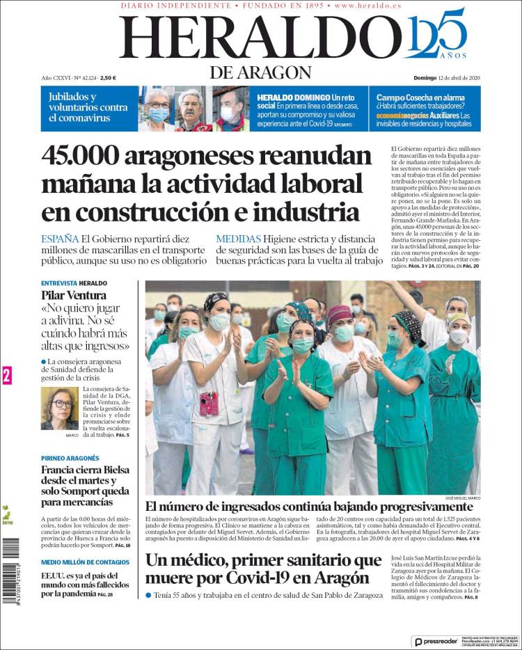 Portada Del Diario El Heraldo De AragÓn Del Día 12042020 News Europa 2607