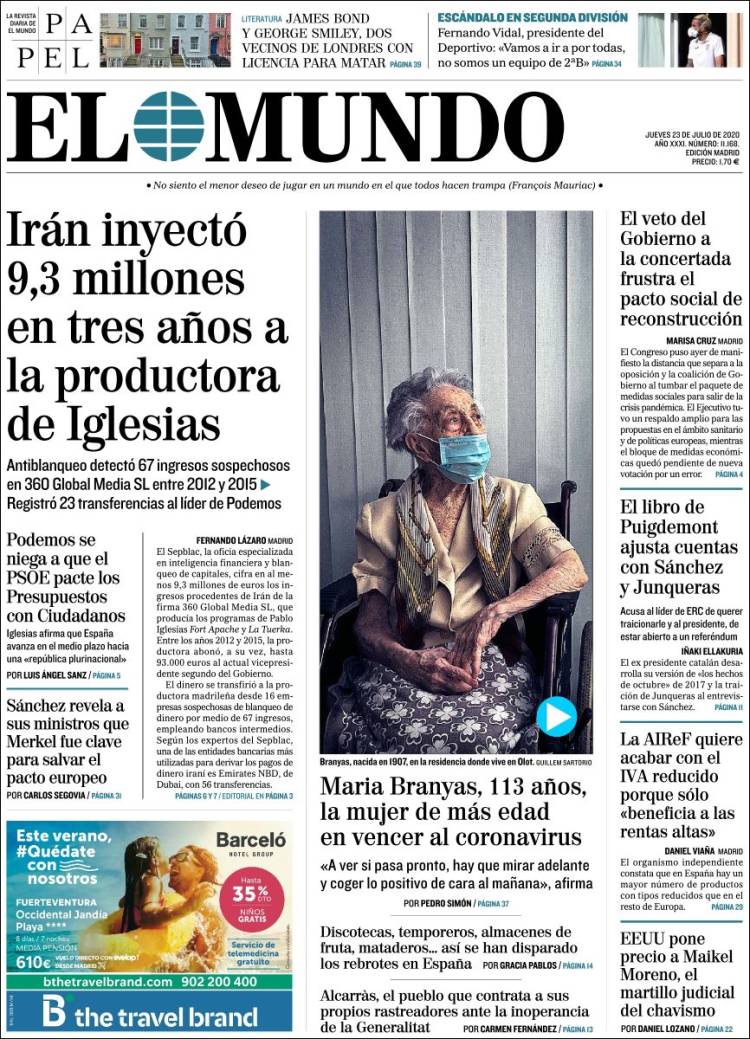 Portada Del Diario EL MUNDO Del Día 23/07/2020 – News Europa