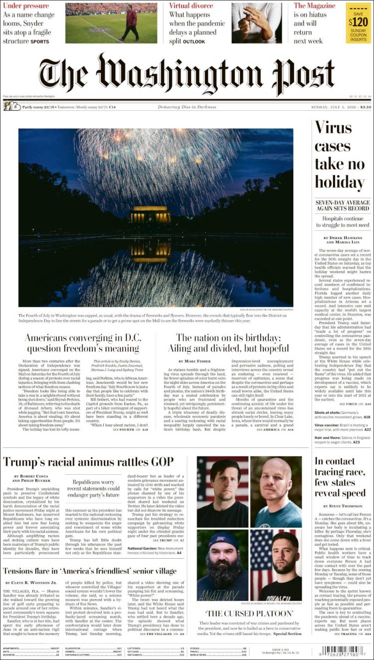 Portada del diario THE WASHINGTON POST del día 5/07/2020 – News Europa