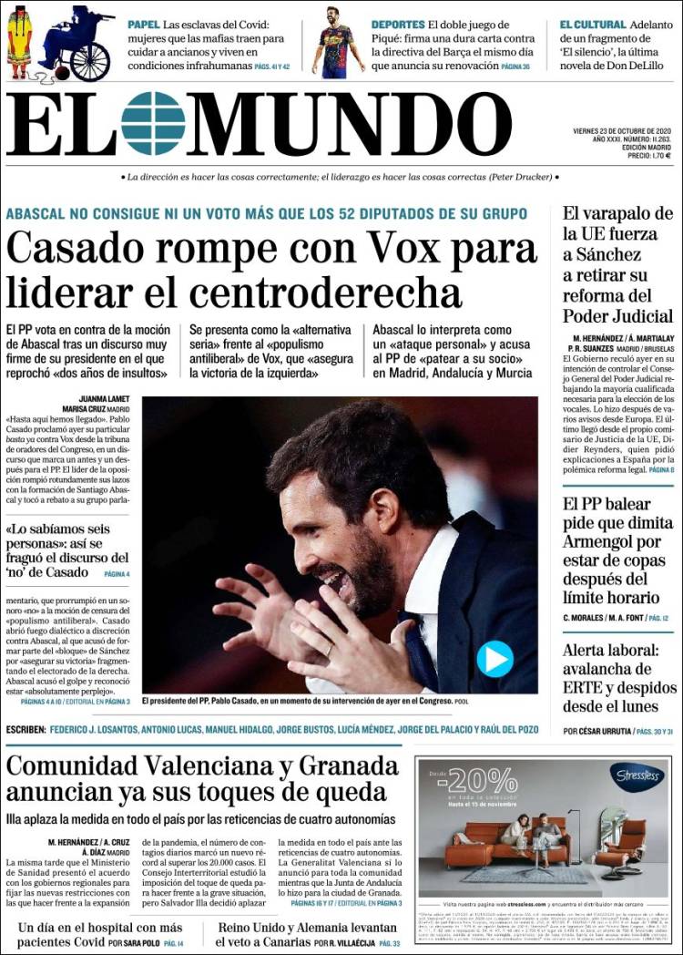 Portada Del Diario El Mundo Del Día 23102020 News Europa 0629