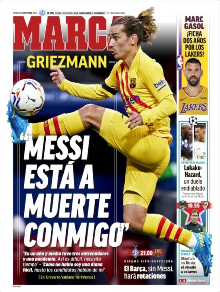 Portada Del Diario Deportivo MARCA Del Día 24/11/2020 – News Europa