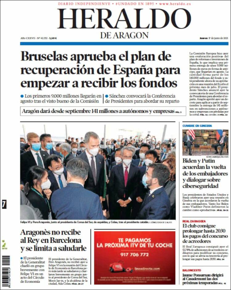 Portada Del Diario El Heraldo De AragÓn Del Día 17062021 News Europa 8962