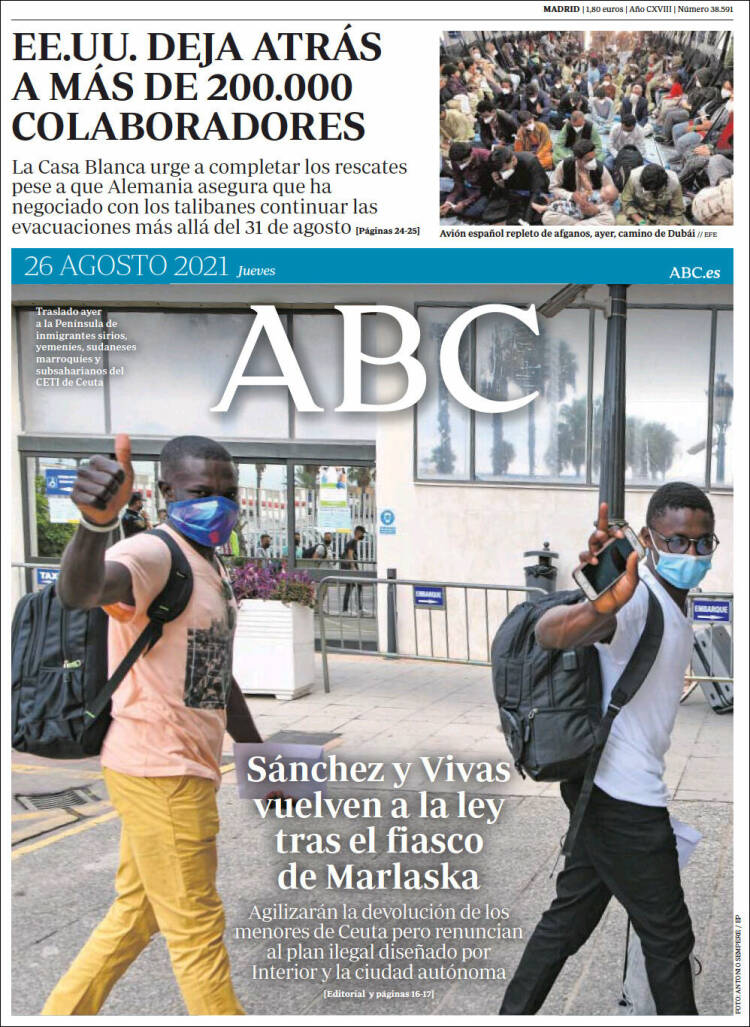 Portada Del Diario ABC Del Día 26/08/2021 – News Europa