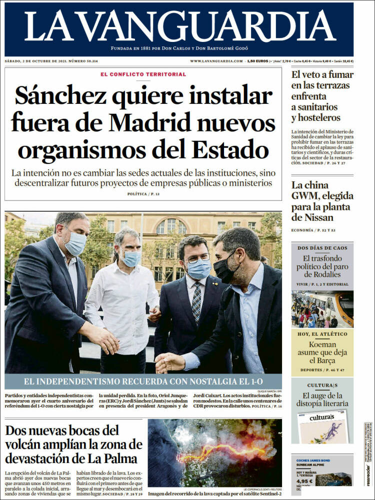 Portada Del Diario La Vanguardia Del Día 2102021 News Europa