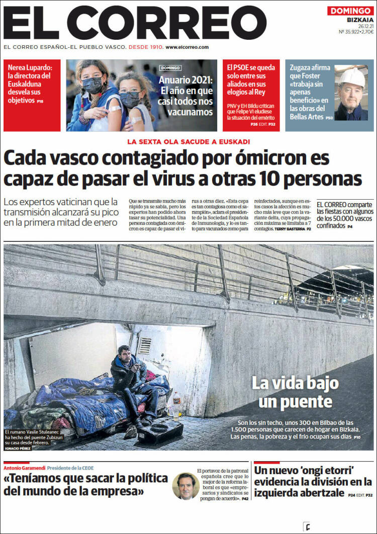 Portada Del Diario EL CORREO Del Día 26/12/2021 – News Europa