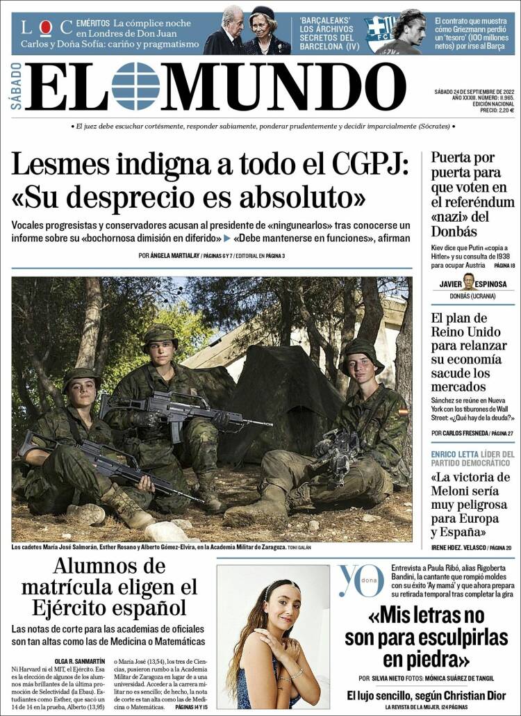 Portada Del Diario El Mundo Del Día 24092022 News Europa 7838