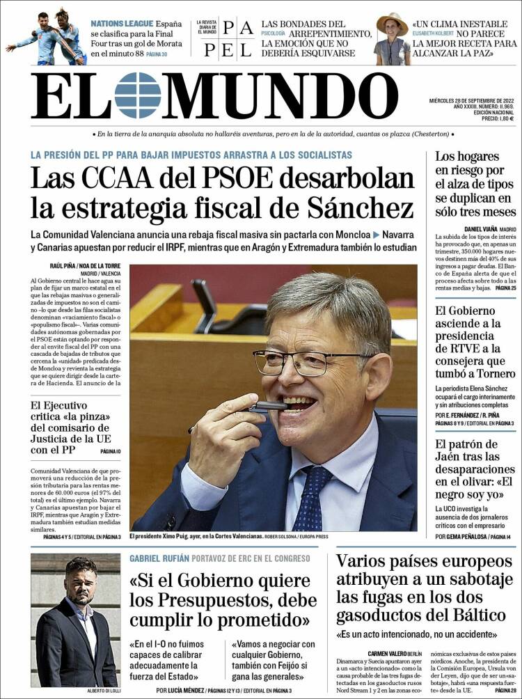 Portada Del Diario El Mundo Del Día 28092022 News Europa 6130