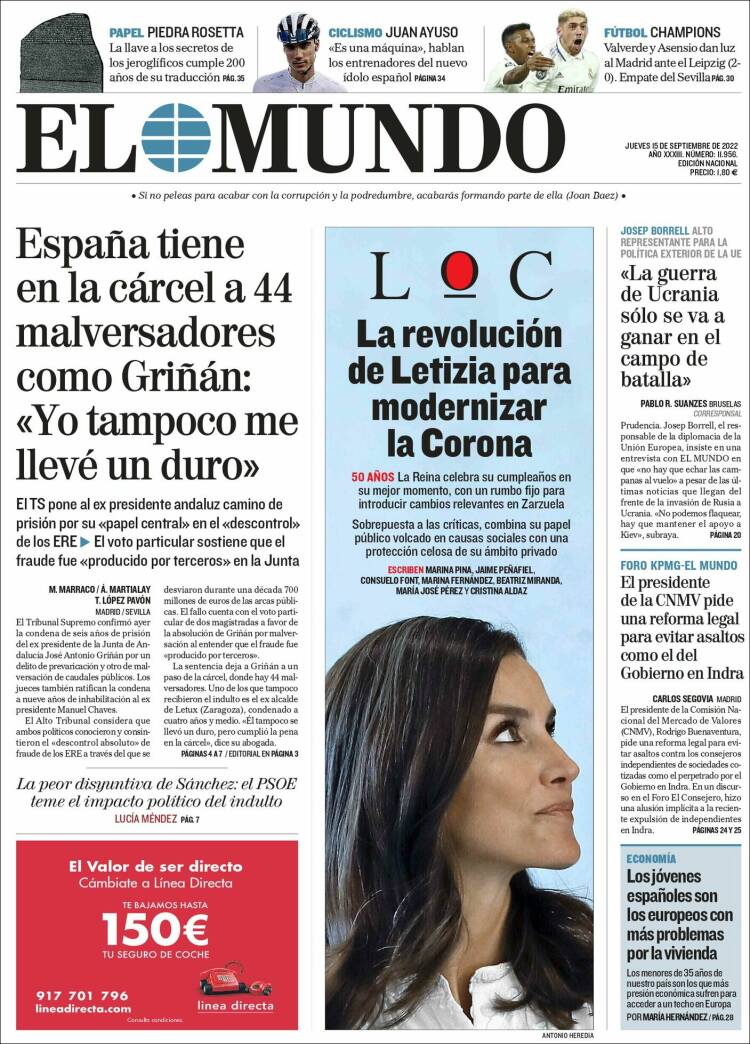 Portada Del Diario El Mundo Del Día 15092022 News Europa 1061