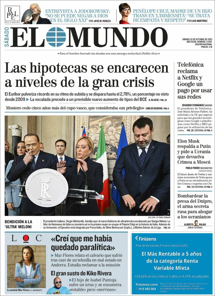 Portada Del Diario El Mundo Del Día 22102022 News Europa 9150