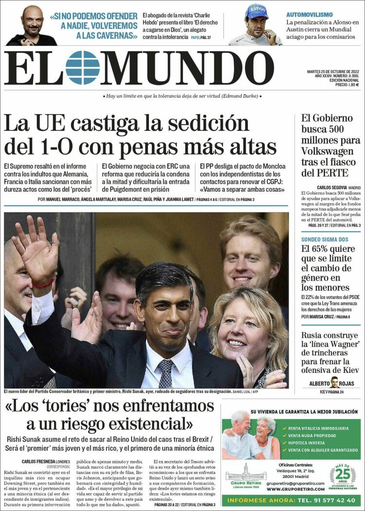 Portada Del Diario El Mundo Del Día 25102022 News Europa 4852