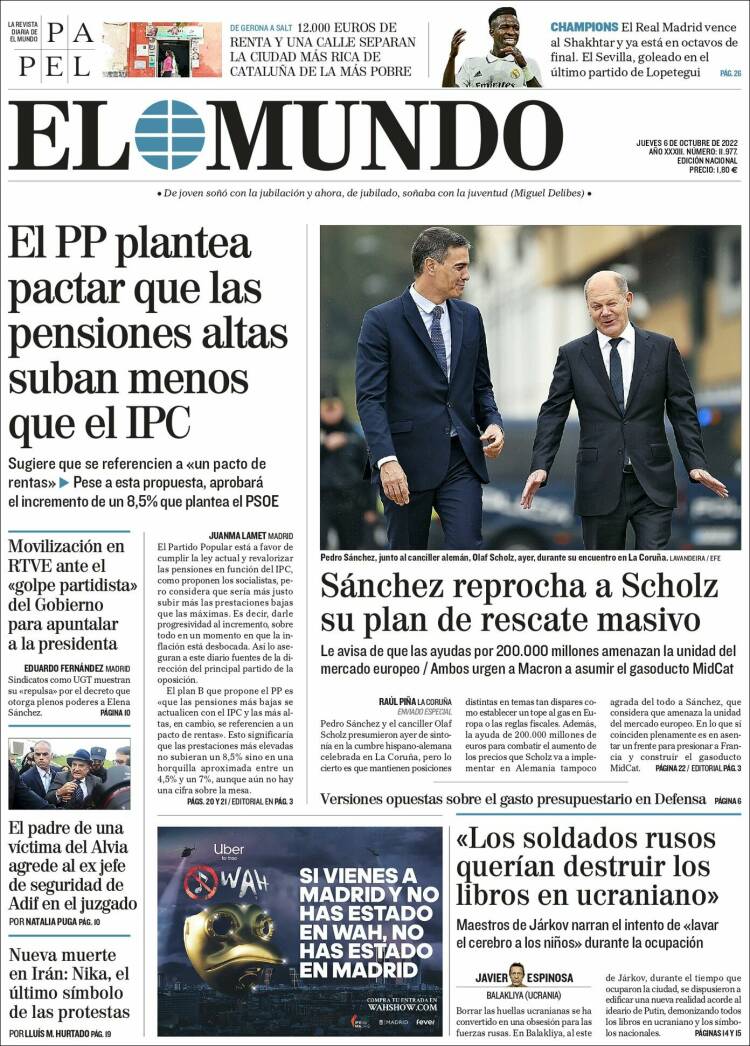 Portada Del Diario El Mundo Del Día 6102022 News Europa 3762