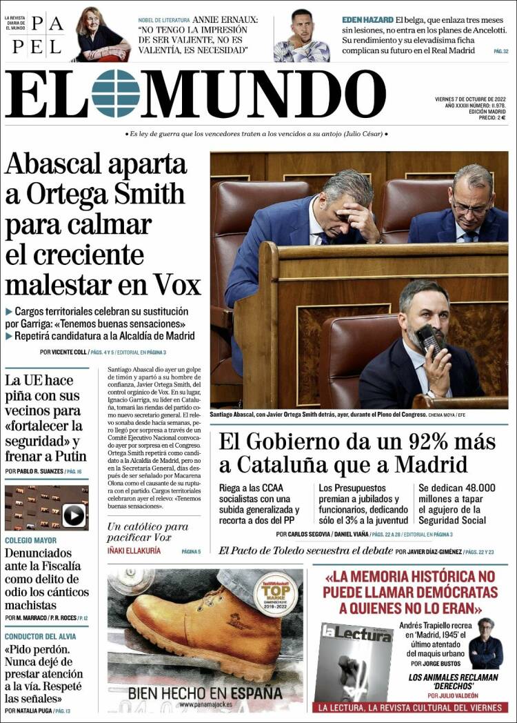 Portada Del Diario EL MUNDO Del Día 7/10/2022 – News Europa