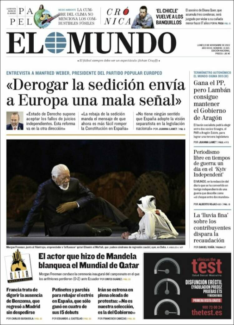 Portada Del Diario El Mundo Del Día 21112022 News Europa 2682