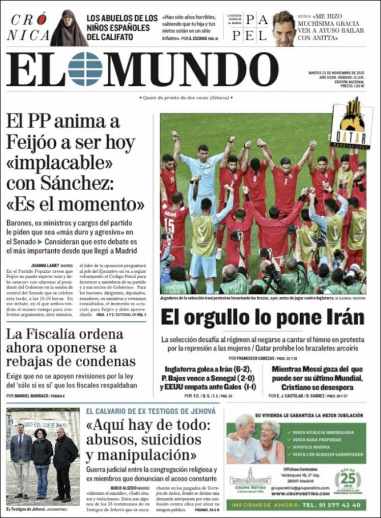 Portada Del Diario El Mundo Del Día 22112022 News Europa 5734