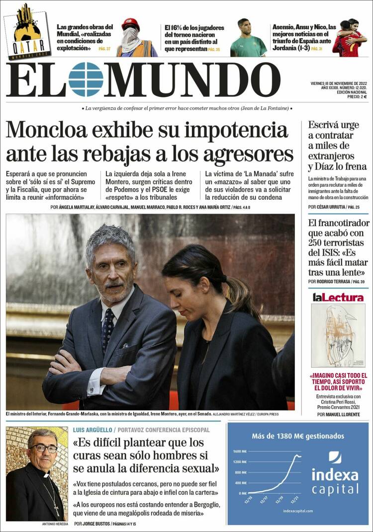 Portada Del Diario El Mundo Del Día 18112022 News Europa 8139