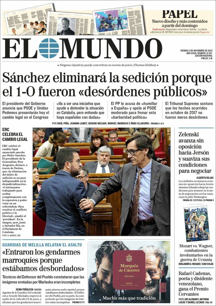 Portada Del Diario El Mundo Del Día 11112022 News Europa 6383