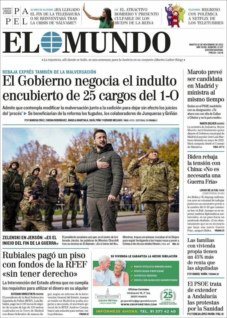 Portada Del Diario El Mundo Del Día 15112022 News Europa 4864