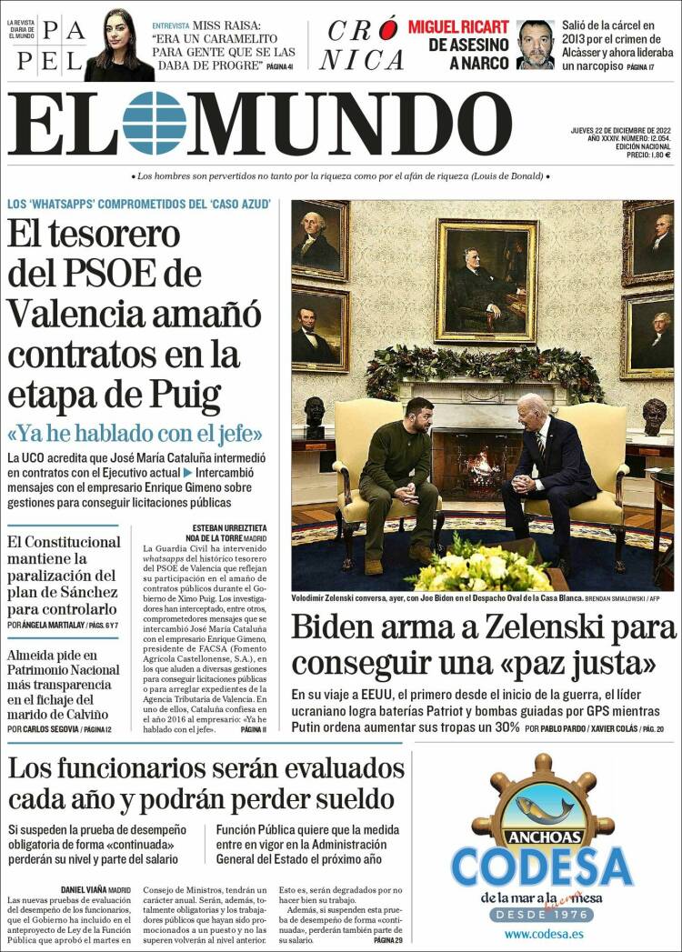 Portada Del Diario El Mundo Del Día 22122022 News Europa 1734