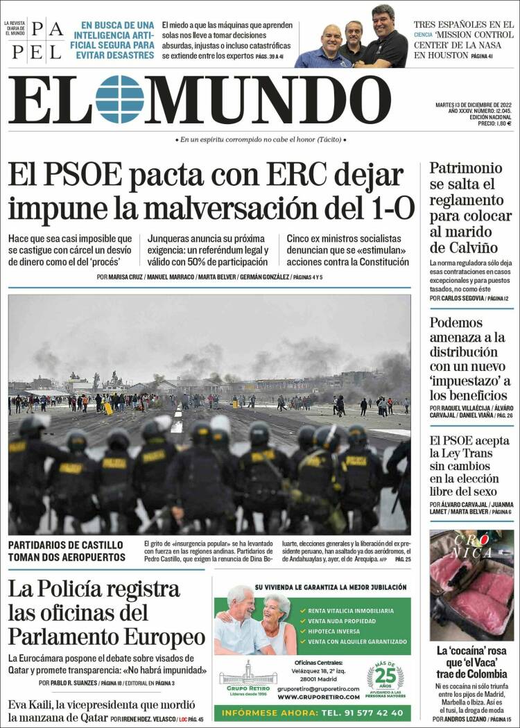 Portada Del Diario El Mundo Del Día 13122022 News Europa 3876