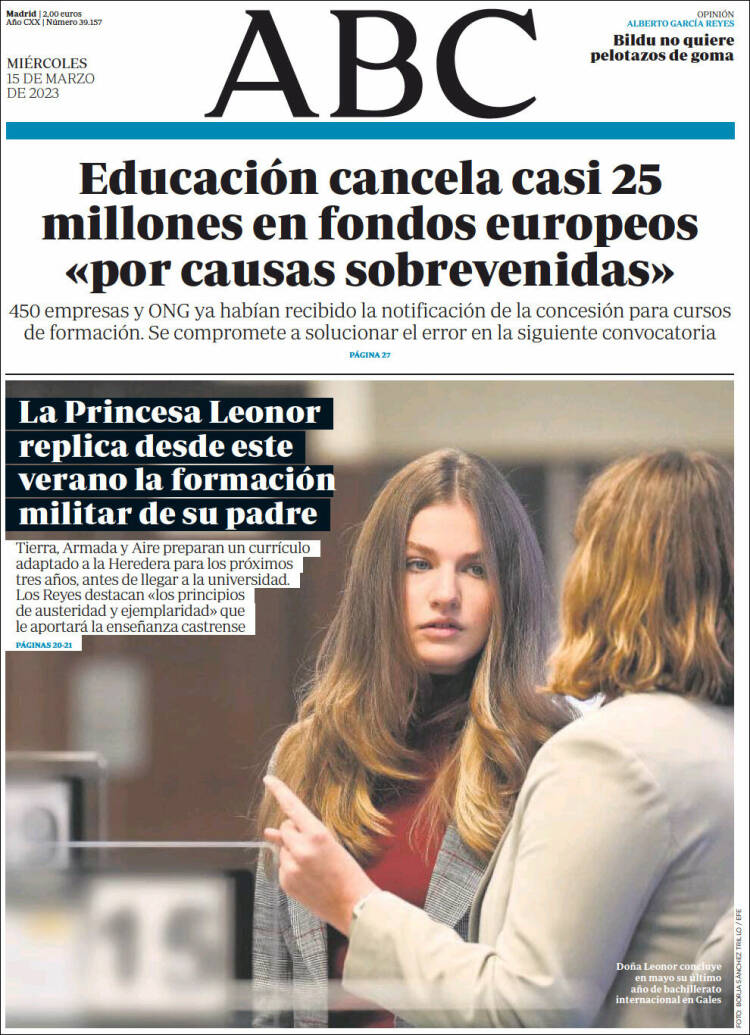 Portada Del Diario ABC Del Día 15/03/2023 – News Europa