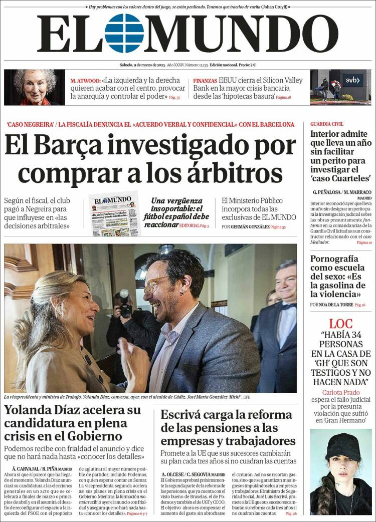 Portada Del Diario El Mundo Del Día 11 03 2023 News Europa