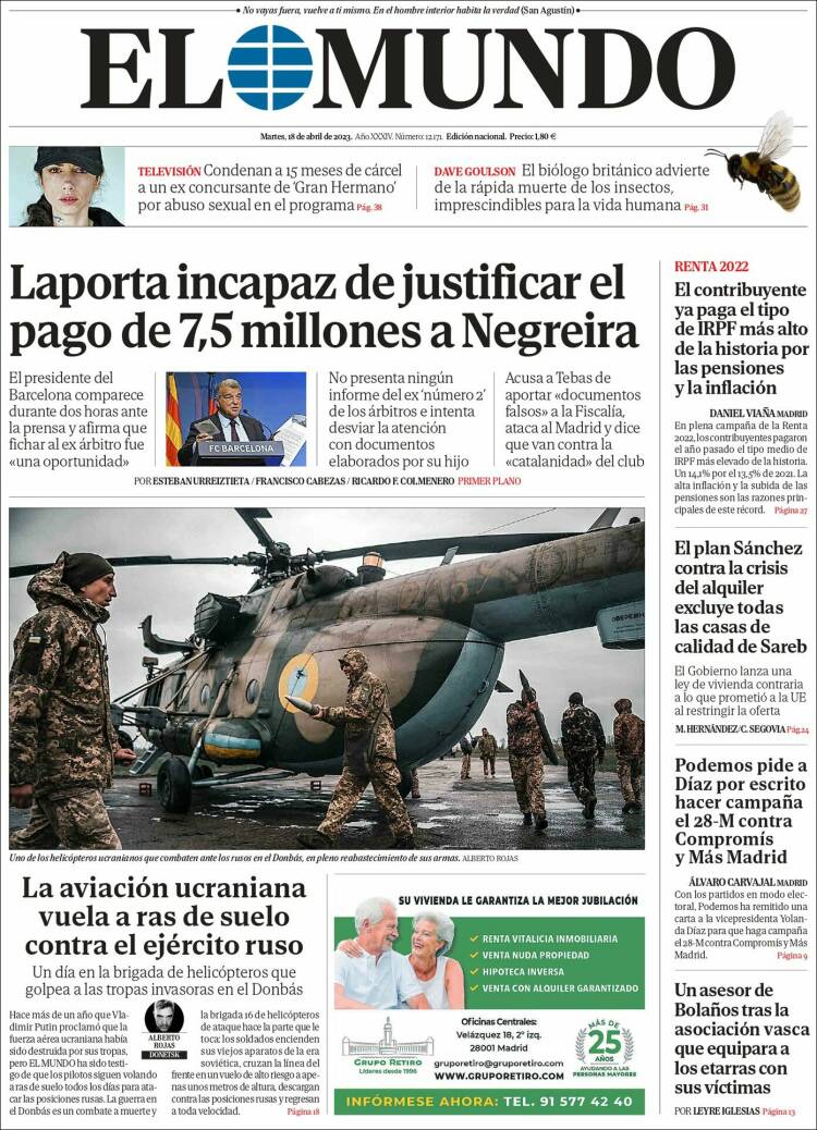 Portada Del Diario El Mundo Del Día 18 04 2023 News Europa