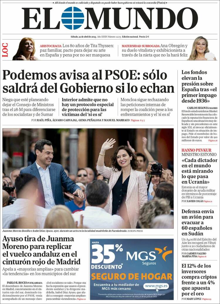 Portada Del Diario El Mundo Del Día 22042023 News Europa 8158