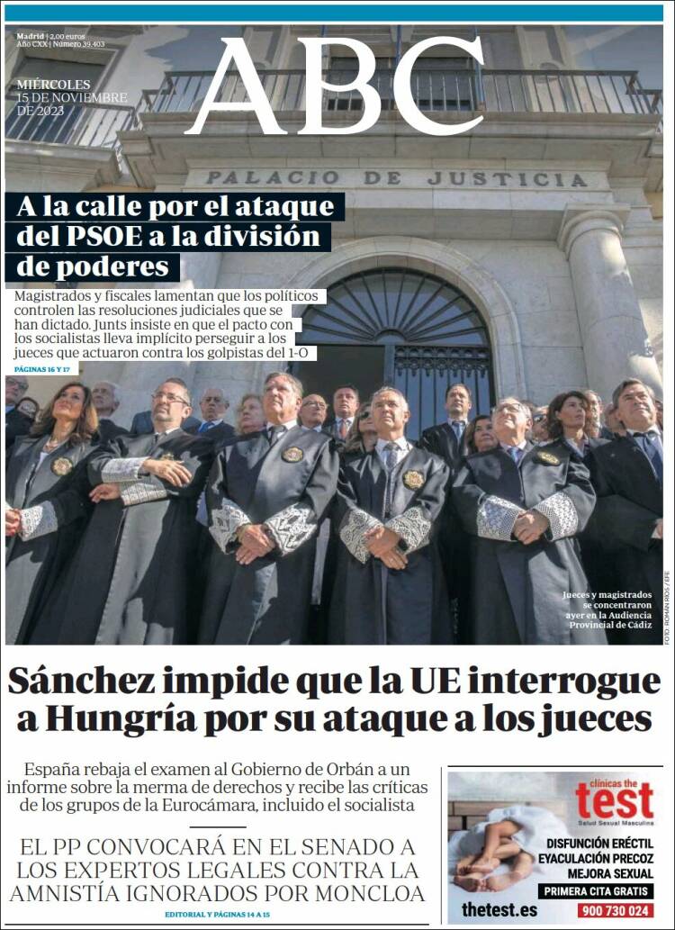 Portada Del Diario ABC Del Día 15/11/2023 – News Europa