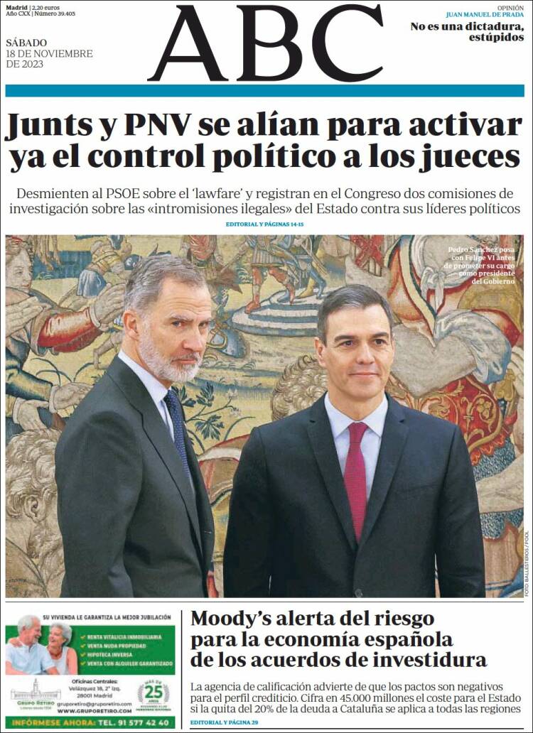 Portada Del Diario ABC Del Día 18/11/2023 – News Europa