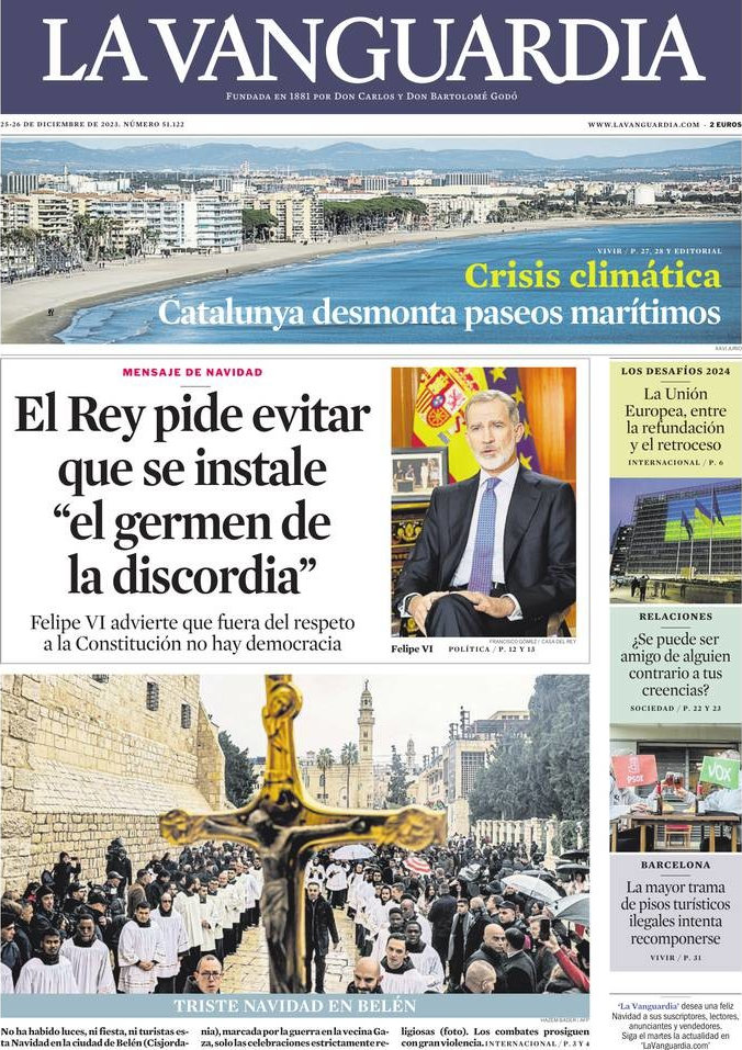 Portada Del Diario La Vanguardia Del Día 25122023 News Europa